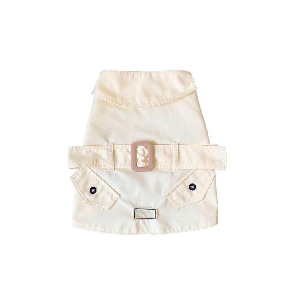 Beige dog coat with a belt on a white background