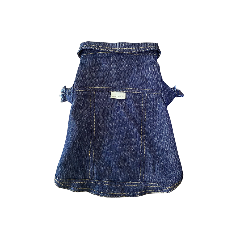 Denim dog dress on a white background