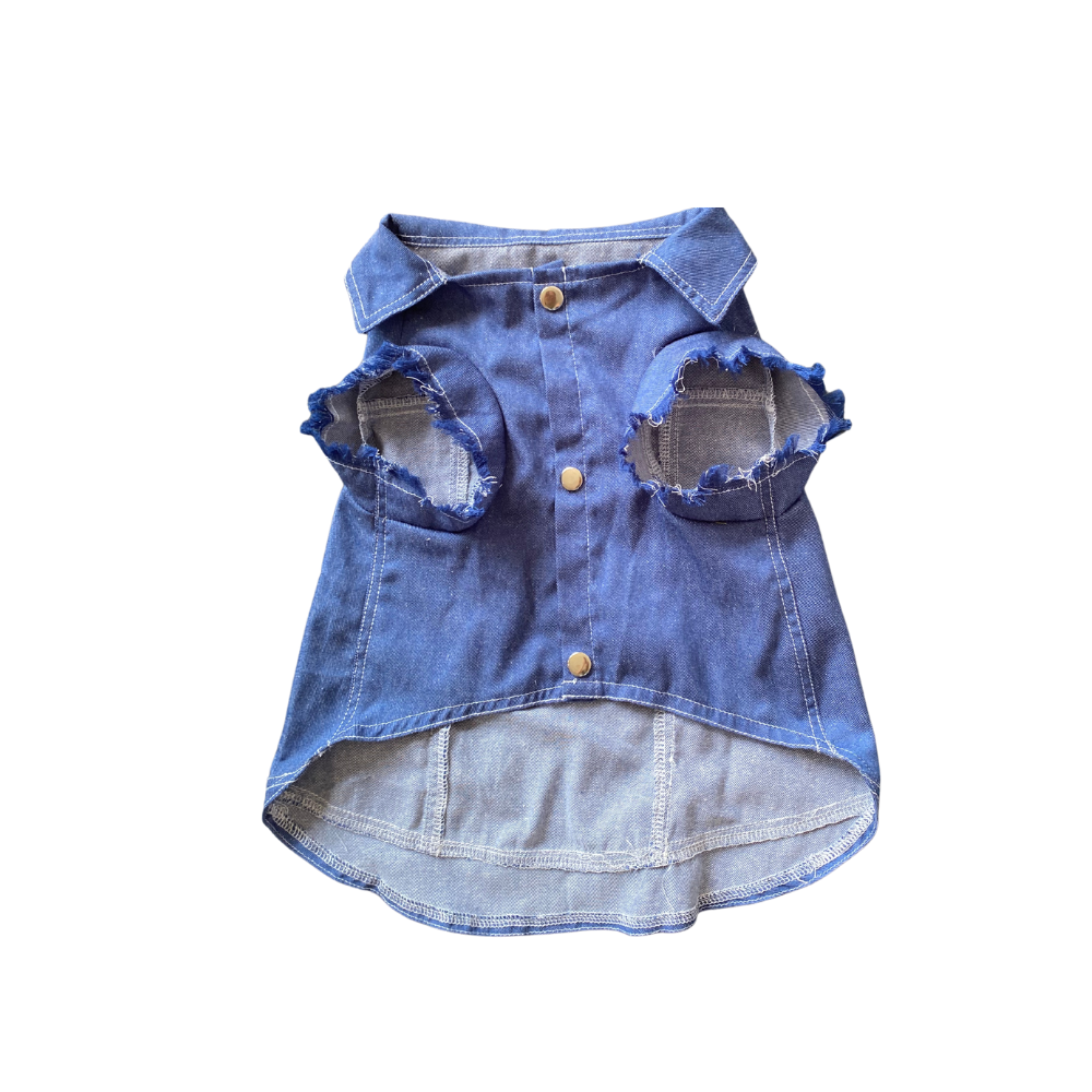 Denim shirt with frayed edges on a white background